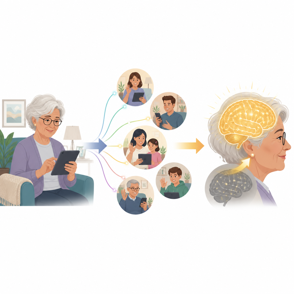 Figure 2. Wie Online-Kontakt mit der Familie das Gedächtnis und den mentalen Zustand älterer Erwachsener unterstützen kann.