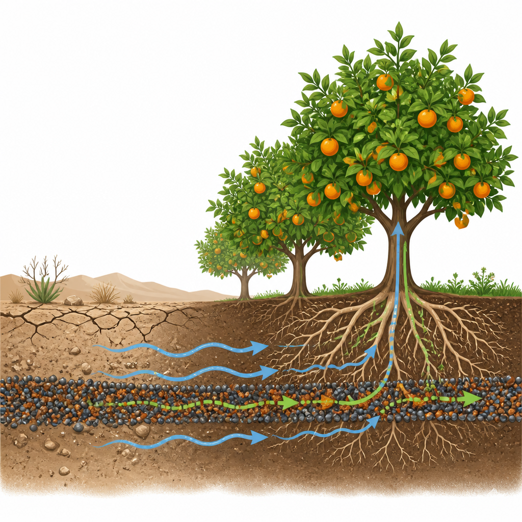 Figure 1. Magnetisch ijzer vermengd met de grond helpt mandarijnbomen groter te worden en meer en beter fruit te produceren.