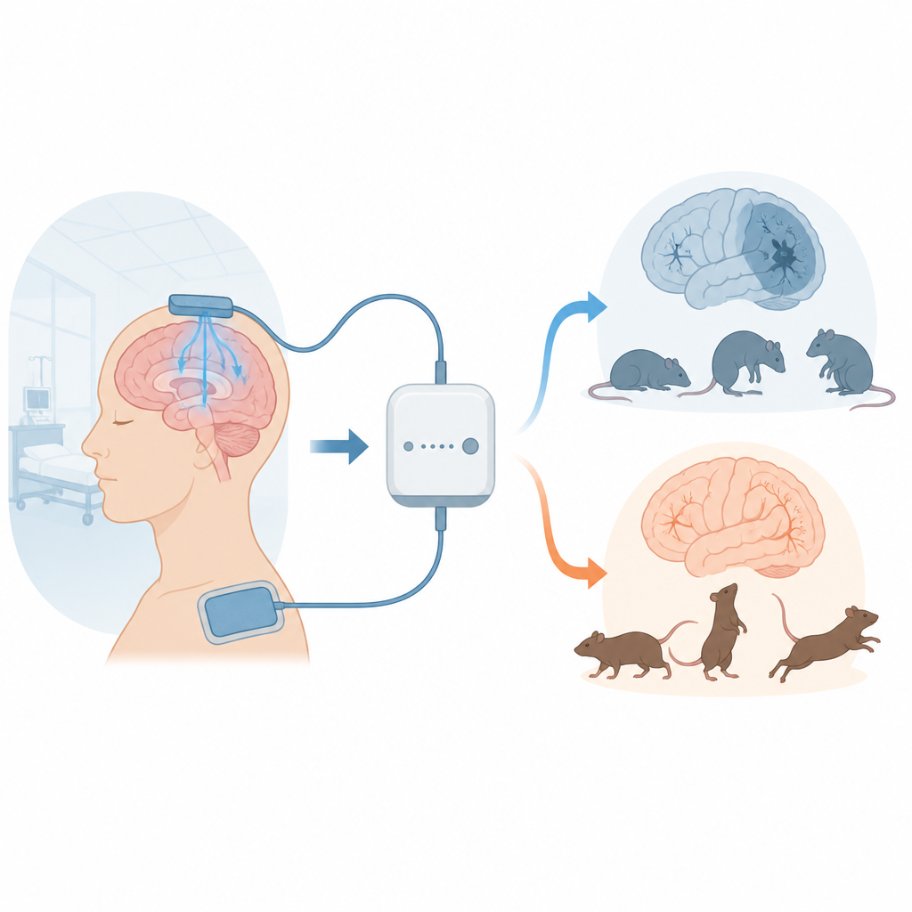 Figure 1. How gentle electrical stimulation may protect the brain after stroke in a simple animal model.