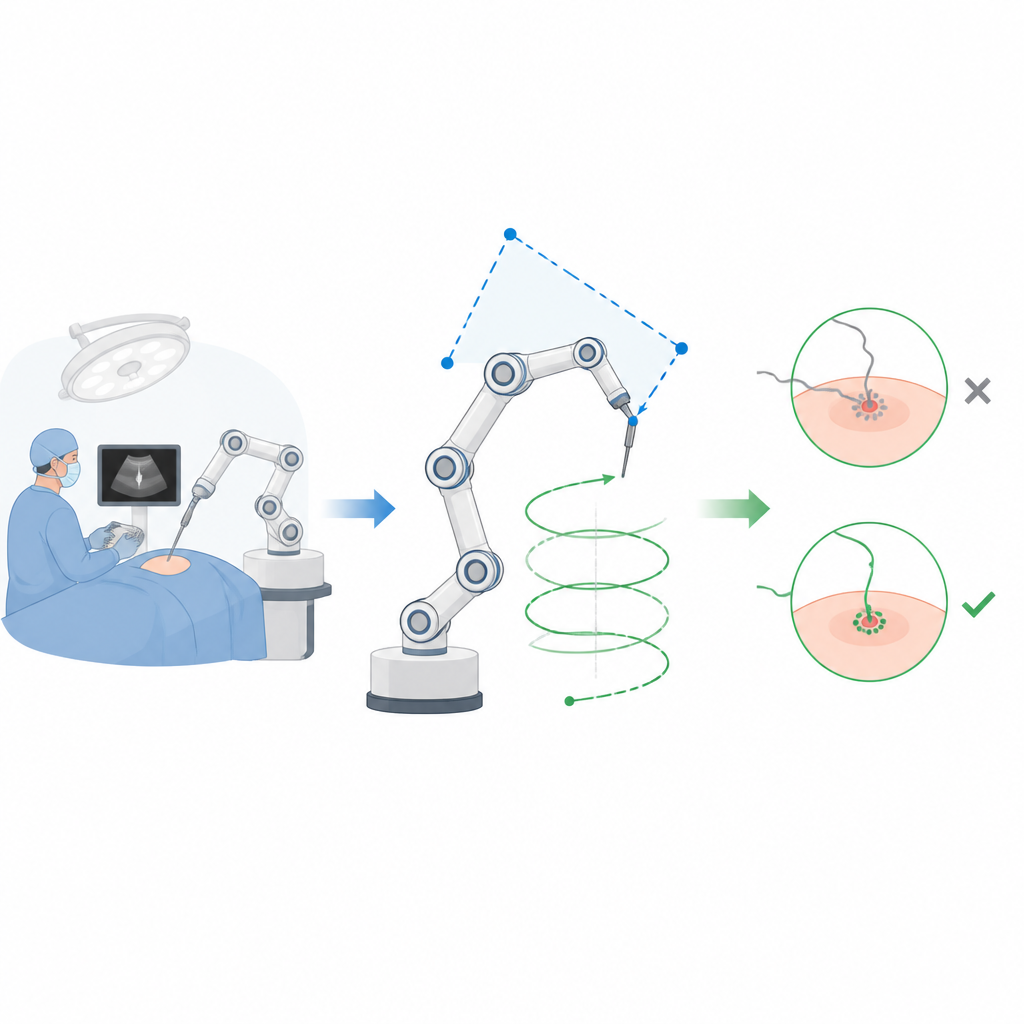 Figure 1. How a six-joint robot arm follows planned paths more accurately for tasks like surgical stitching.