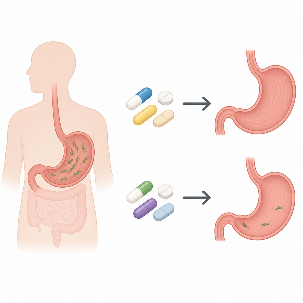 Figure 1. Comparing old and new multi drug treatments to clear a common stomach germ and improve gut health.