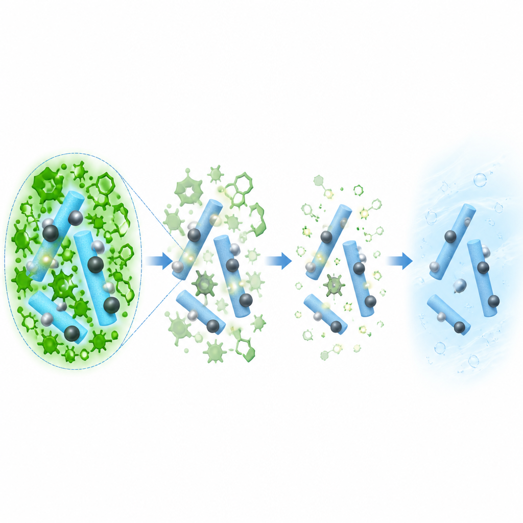 Figure 2. Stepwise breakdown of dye molecules as they adsorb onto silver and magnetic nanorods under light.