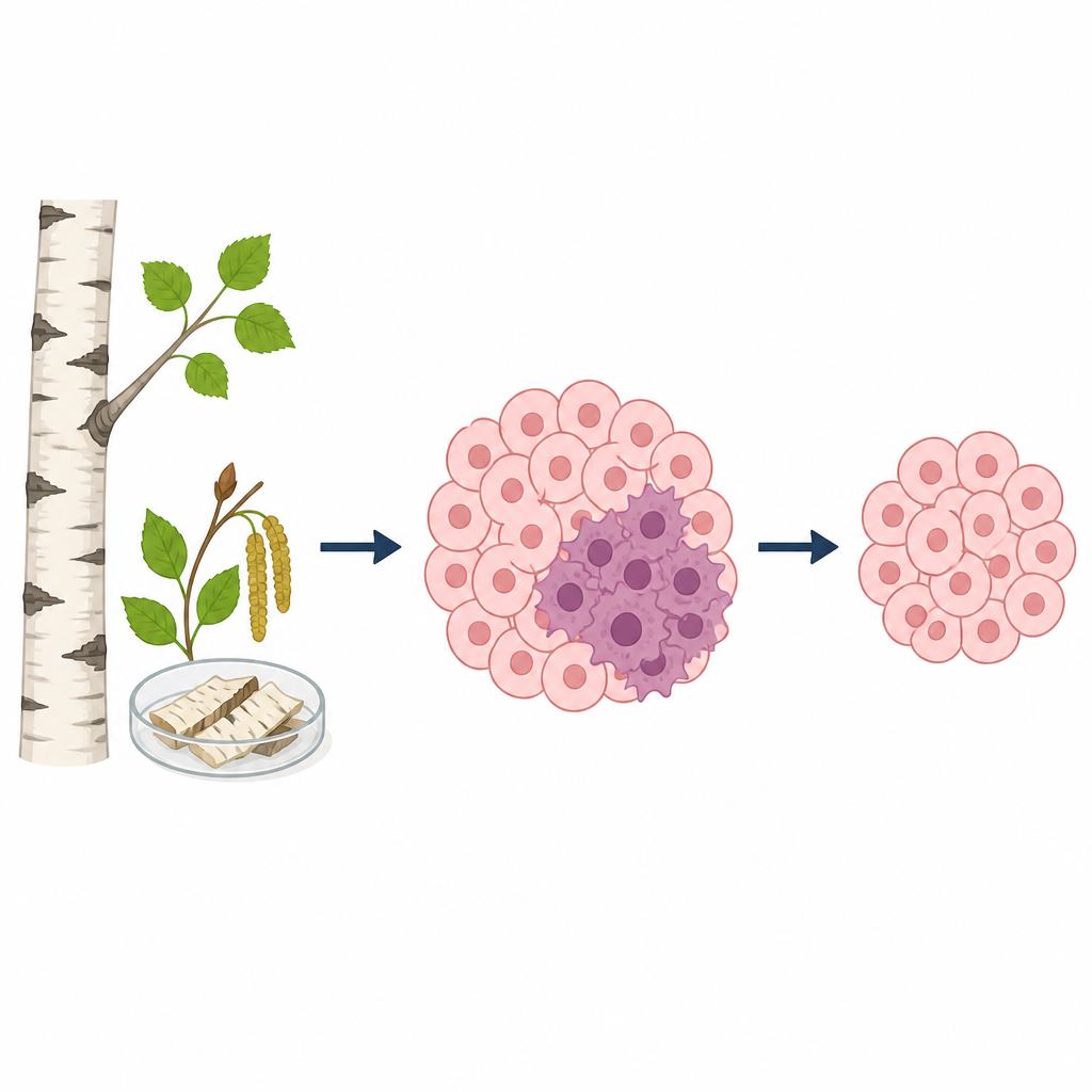 Figure 1. Natural tree compound acting on aggressive breast cancer cells to help shrink tumors in a simple cause and effect view.