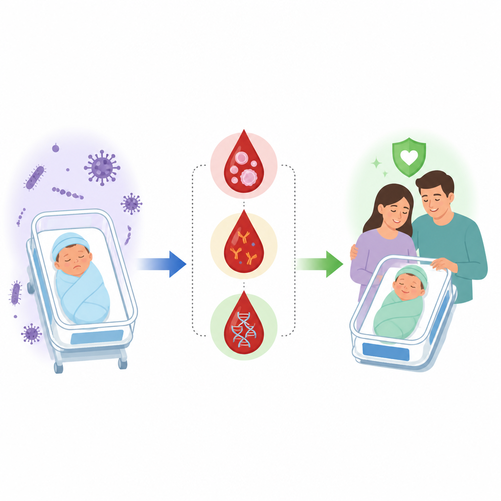 Figure 1. How a new blood marker could help doctors spot serious infections in newborns sooner and more reliably.