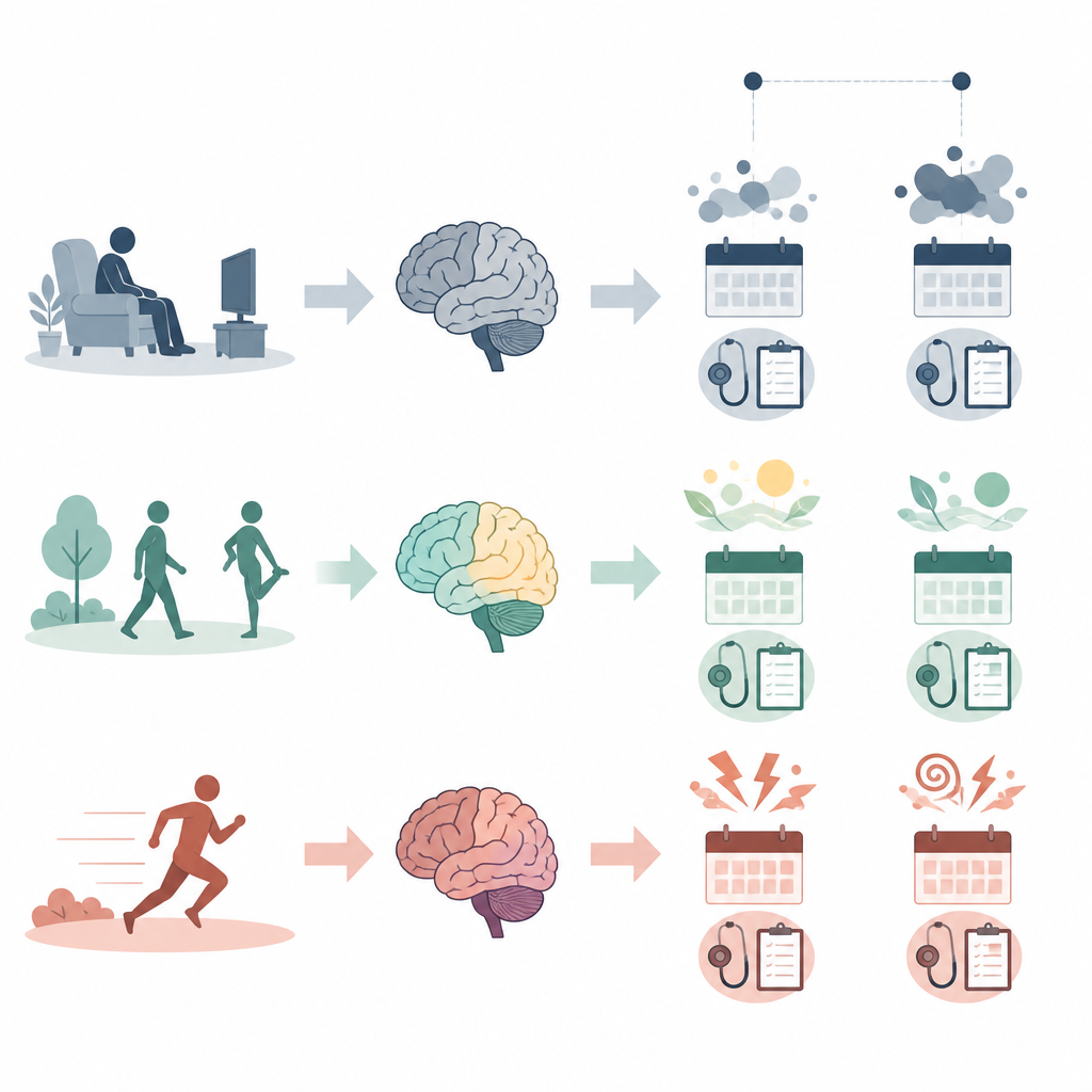 Figure 2. How different pre-stroke activity levels relate to brain health and mood in the months after stroke