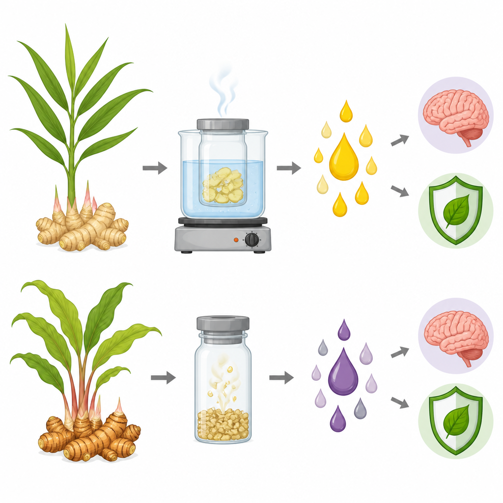 Figure 1. Different ways of capturing plant scent change oil makeup and may influence brain and antioxidant effects.
