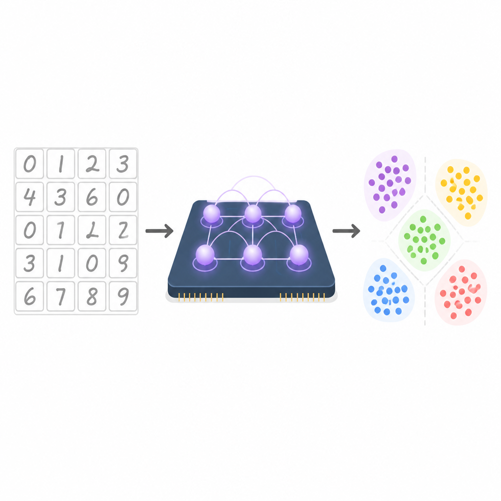 Figure 1. Un segnale di caos quantistico ricavato da QAOA aiuta un computer ibrido a raggruppare con maggior chiarezza immagini di cifre scritte a mano.
