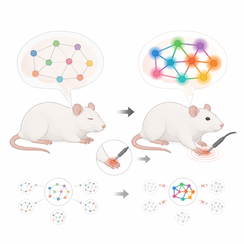 Figure 1. How post-surgery pain changes the way rat brain networks respond to touch without rewiring the whole brain.