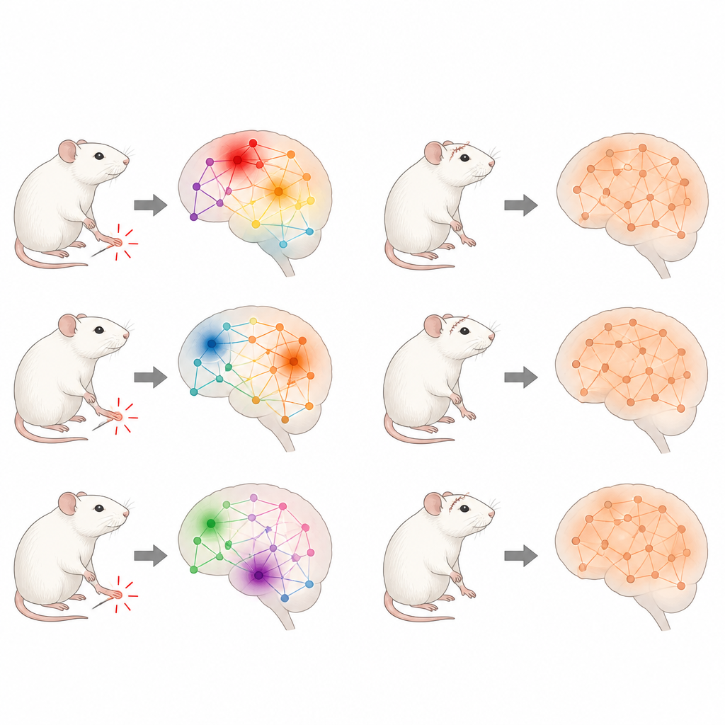 Figure 2. Comparing flexible, focused brain responses in healthy rats with flattened, uniform responses after surgical pain.
