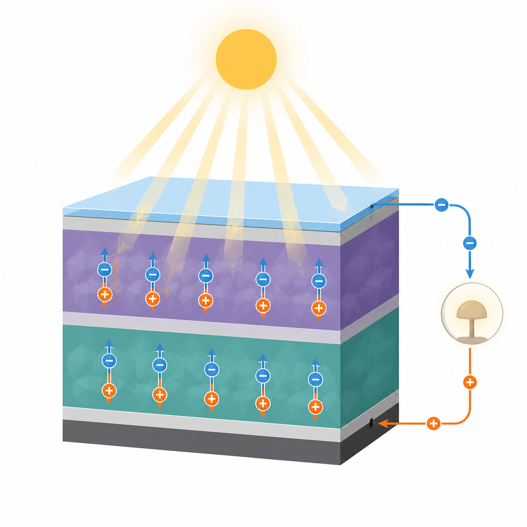 Figure 1. Bezołowiowe, dwuwarstwowe ogniwo słoneczne łączące dwa absorbery, aby bezpiecznie i efektywnie wychwytywać więcej światła.