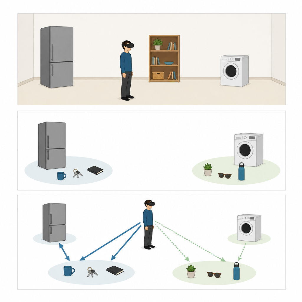 Figure 1. Come i grandi oggetti vicini guidano la nostra memoria su dove appartengono gli oggetti di uso quotidiano in una stanza.