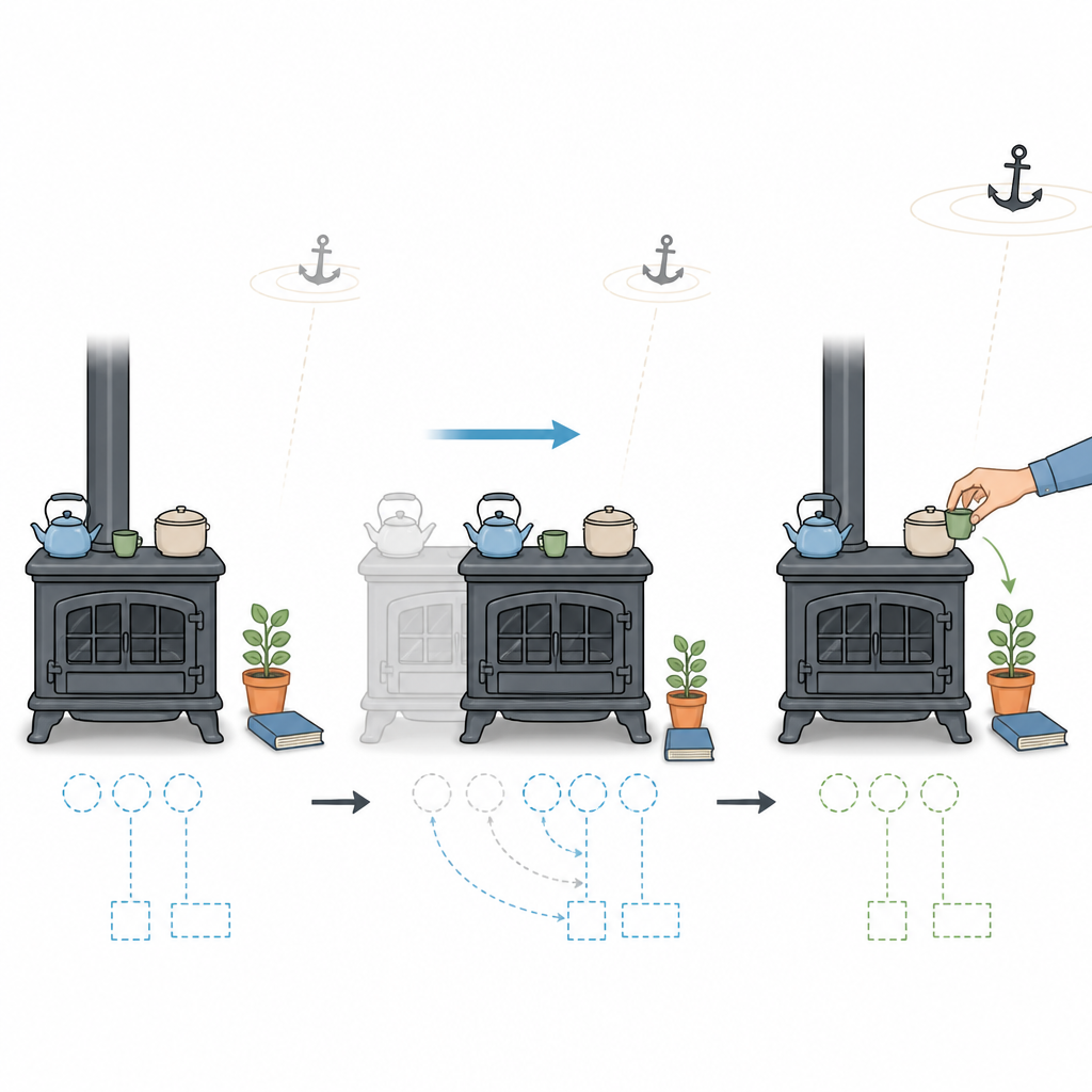 Figure 2. Come lo spostamento di un punto di riferimento vicino trascina sottilmente la posizione ricordata di un oggetto piccolo.