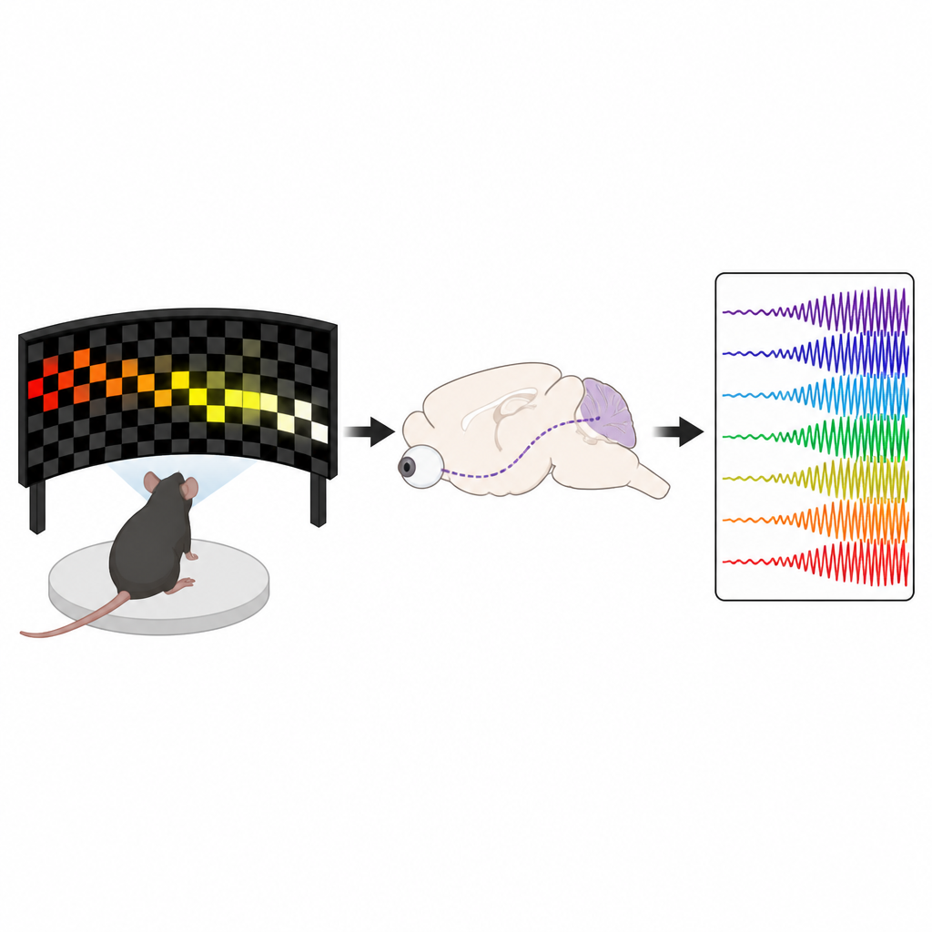 Figure 1. Sequenced flashes sweeping across a mouse’s view drive stronger fast brain rhythms than simple full-screen flicker.
