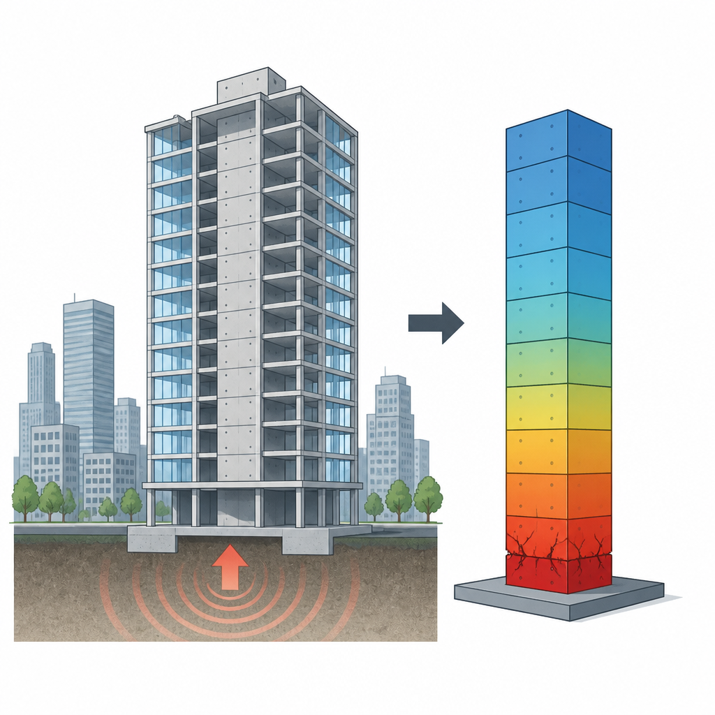 Figure 1. How reinforced concrete walls in tall buildings respond to earthquake shaking and how computer models can better capture that behavior.