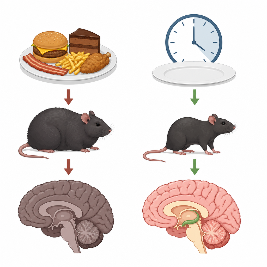 Figure 1. Come il timing dei pasti può attenuare l'impatto di una dieta ricca di grassi sul cervello.