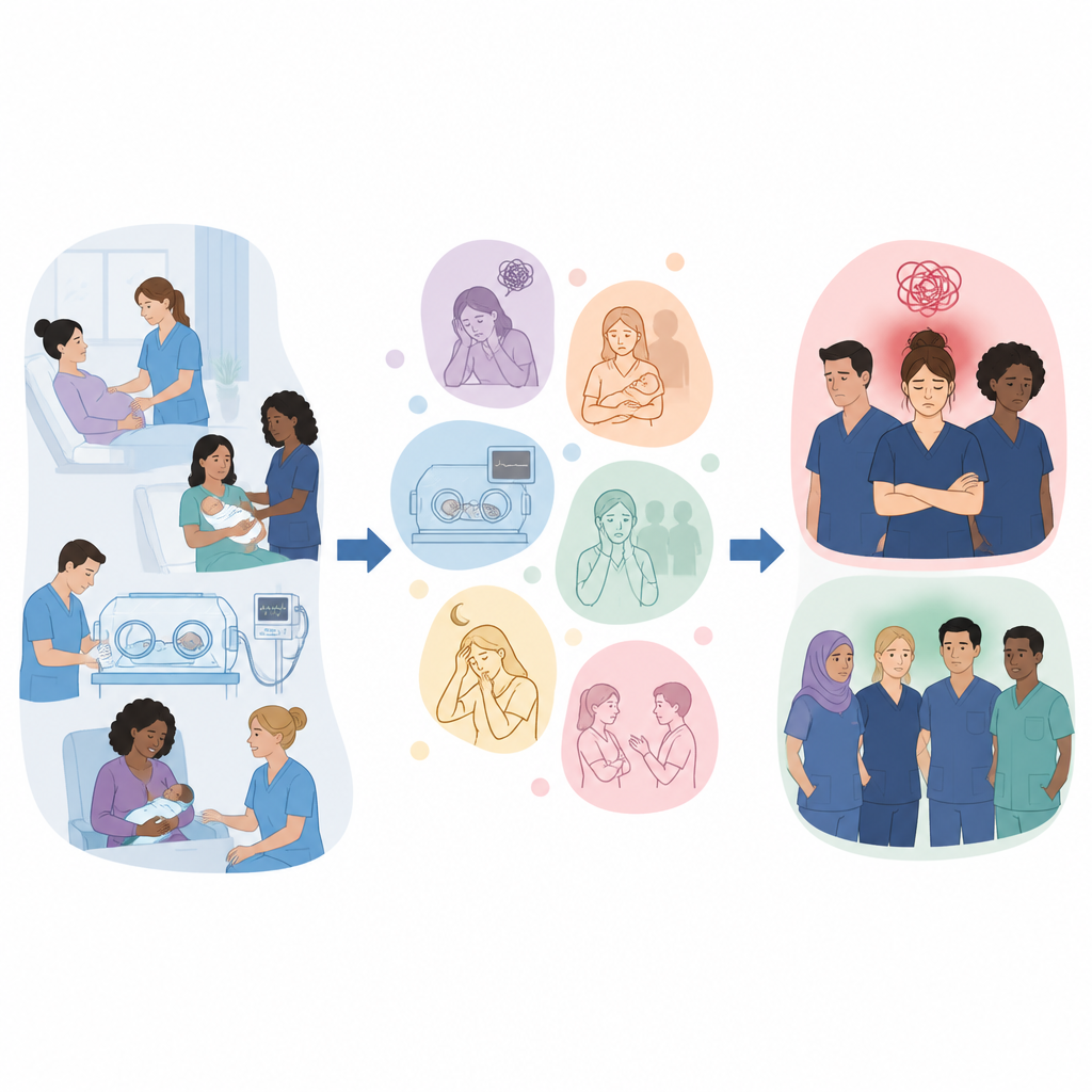 Figure 1. Hoe moeilijke zorgsituaties op verloskamers en neonatale afdelingen bij sommige medewerkers kunnen opstapelen tot zware emotionele belasting.