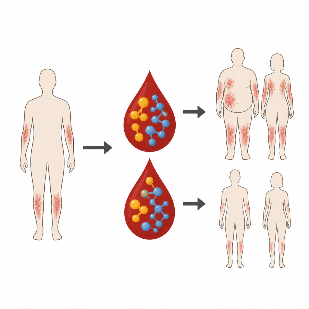 Figure 1. Jak sygnały krążące we krwi łączą łuszczycę skóry z niezdrowym poziomem cholesterolu w organizmie.