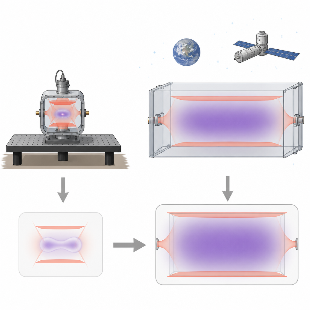 Figure 1. От малых и деформированных атомных ловушек на Земле до больших однородных квантовых ящиков в невесомости.