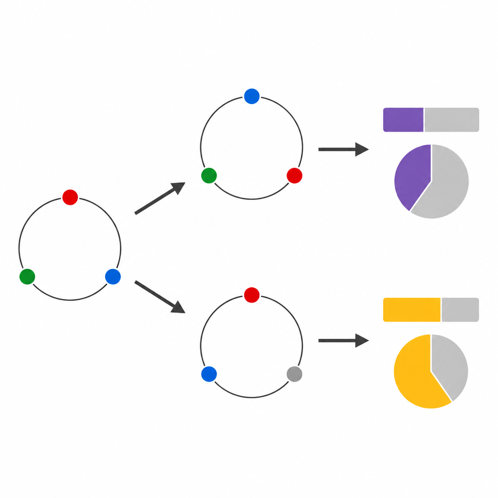 Figure 2. Schritt-für-Schritt-Betrachtung zweier Gedächtnisfehlerpfade: echte Merkmalsvertauschungen versus einseitige Vermischungen, bei denen ein vergessenes Merkmal erraten wird.