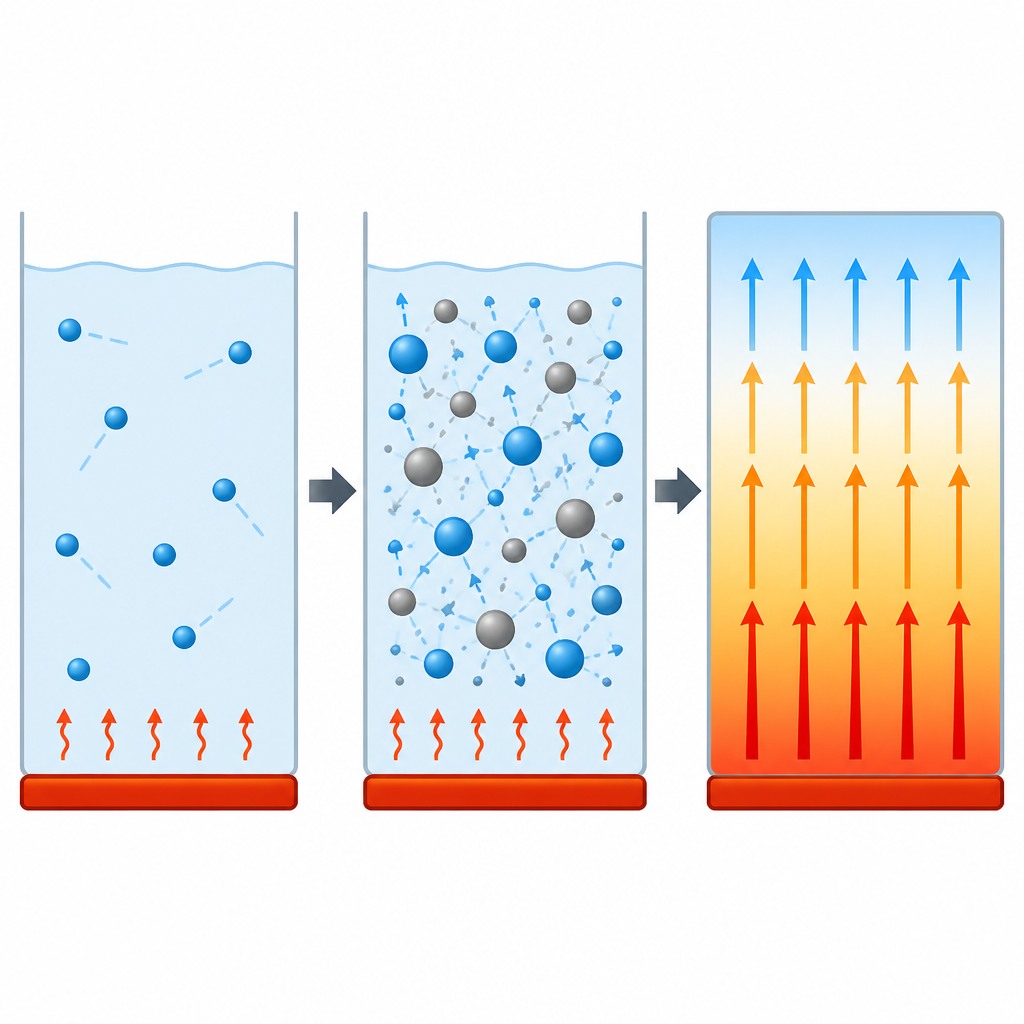 Figure 2. Wie in einer Flüssigkeit dispergierte Nanopartikel die Wärmepfade verändern und die Wärmeleitfähigkeit erhöhen.