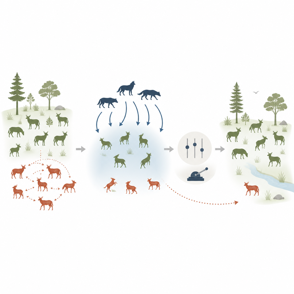 Figure 1. Come la paura del predatore e la memoria insieme attenuano le oscillazioni di malattia e popolazione in un semplice ecosistema animale.