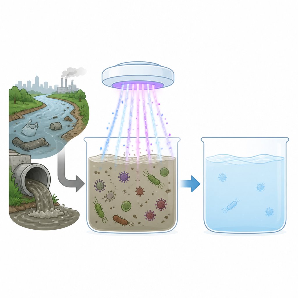 Figure 1. Kimyasal eklemeden mikroplarla yüklü nehir ve kanalizasyon sularını daha temiz, daha güvenli suya dönüştürmek için soğuk atmosferik plazmanın kullanılması.