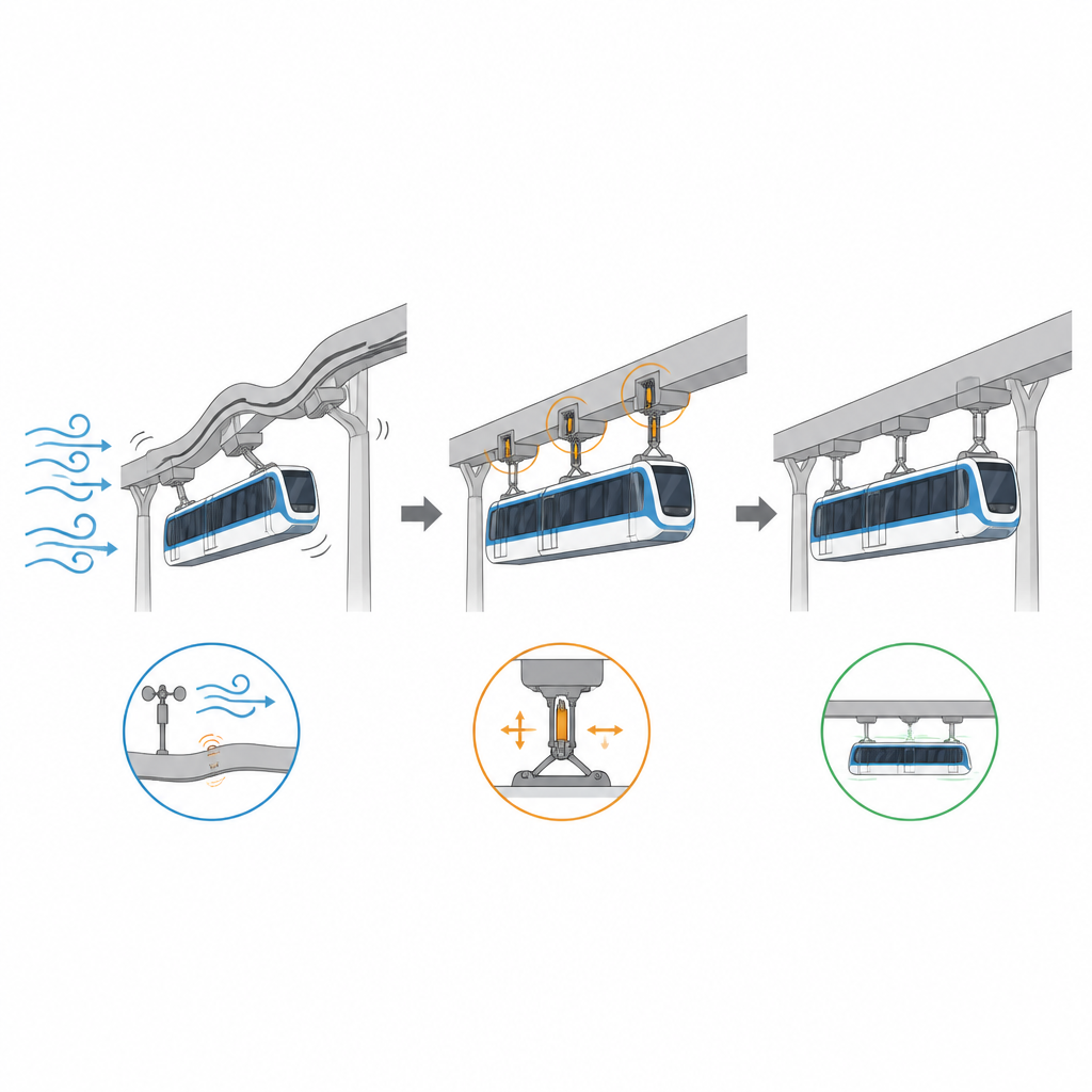 Figure 1. Wie intelligente Regelung windige, holprige Fahrten mit hängenden Einschienenbahnen in ruhigere, stabilere Reisen verwandelt.