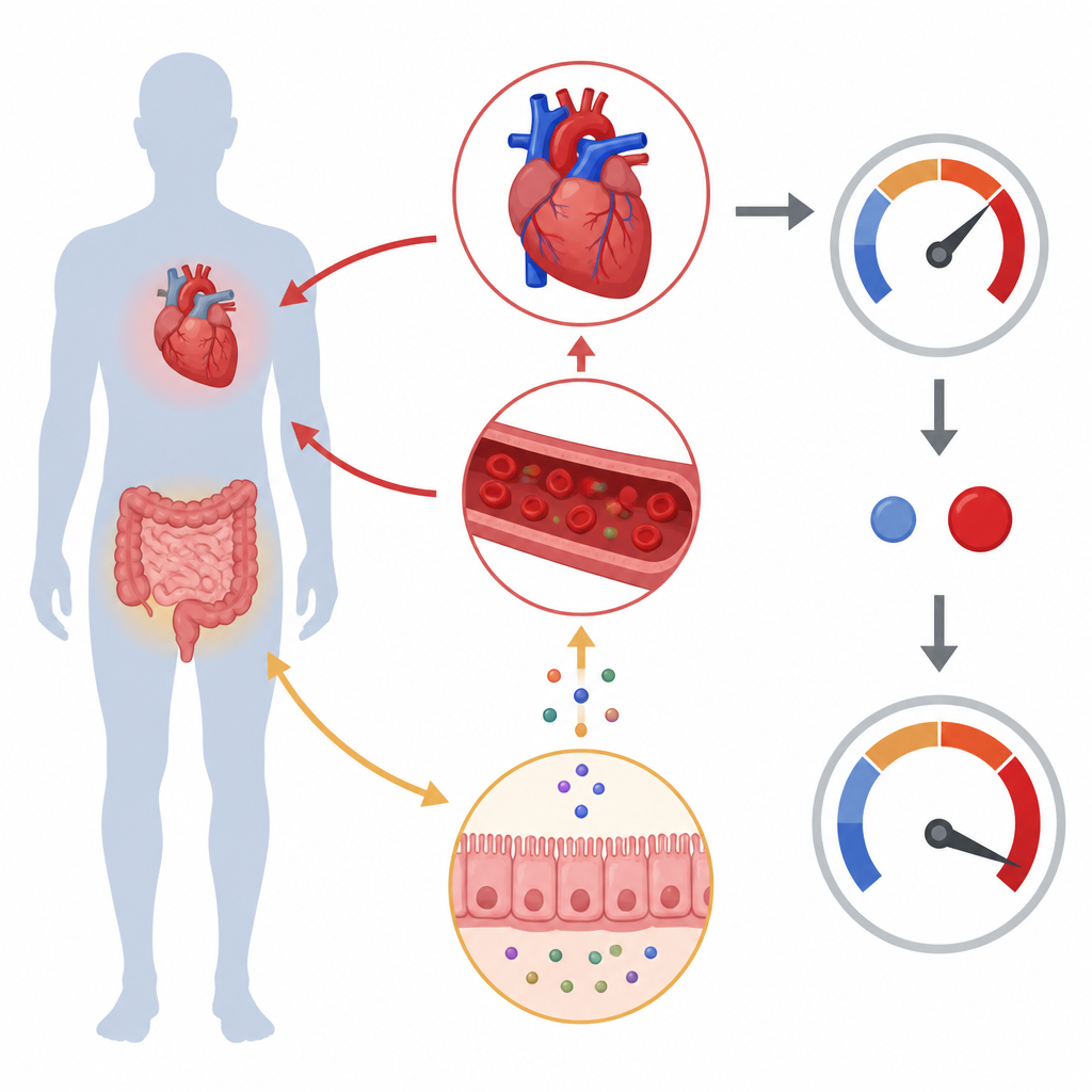 Figure 1. How gut and blood sugar hormones might influence blood pressure in people with POTS when they stand up.