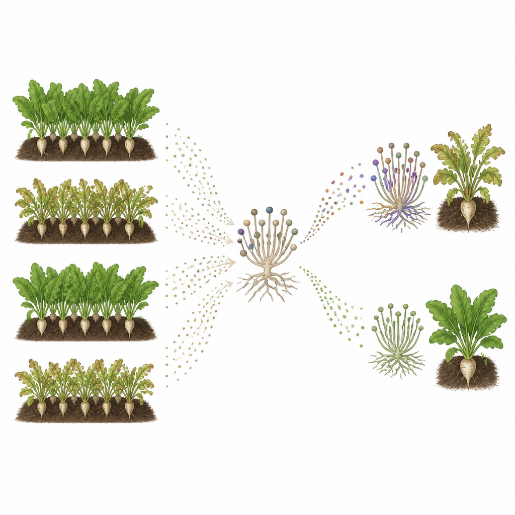 Figure 1. Varietà di barbabietola da zucchero resistenti e suscettibili indirizzano quali funghi della maculatura prosperano nei campi degli agricoltori.