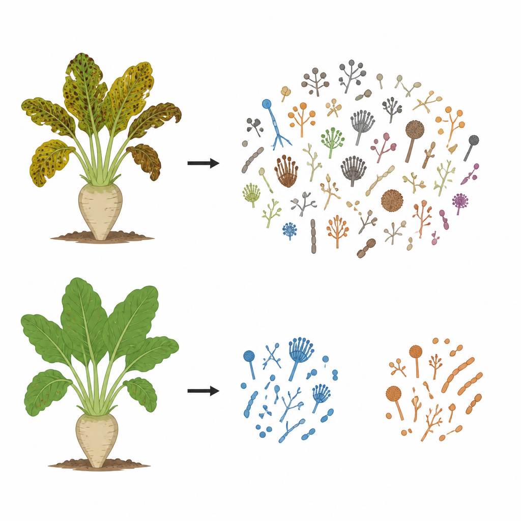 Figure 2. Sulla barbabietola resistente emergono meno lignaggi fungini ma più specializzati a partire da una popolazione patogena un tempo diversificata.