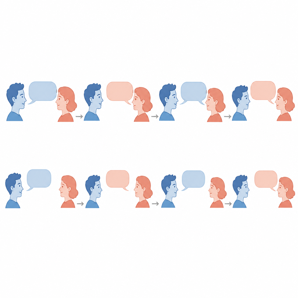 Figure 2. Step-by-step view of how turn-taking timing differs, with longer and shorter pauses between speaking turns.