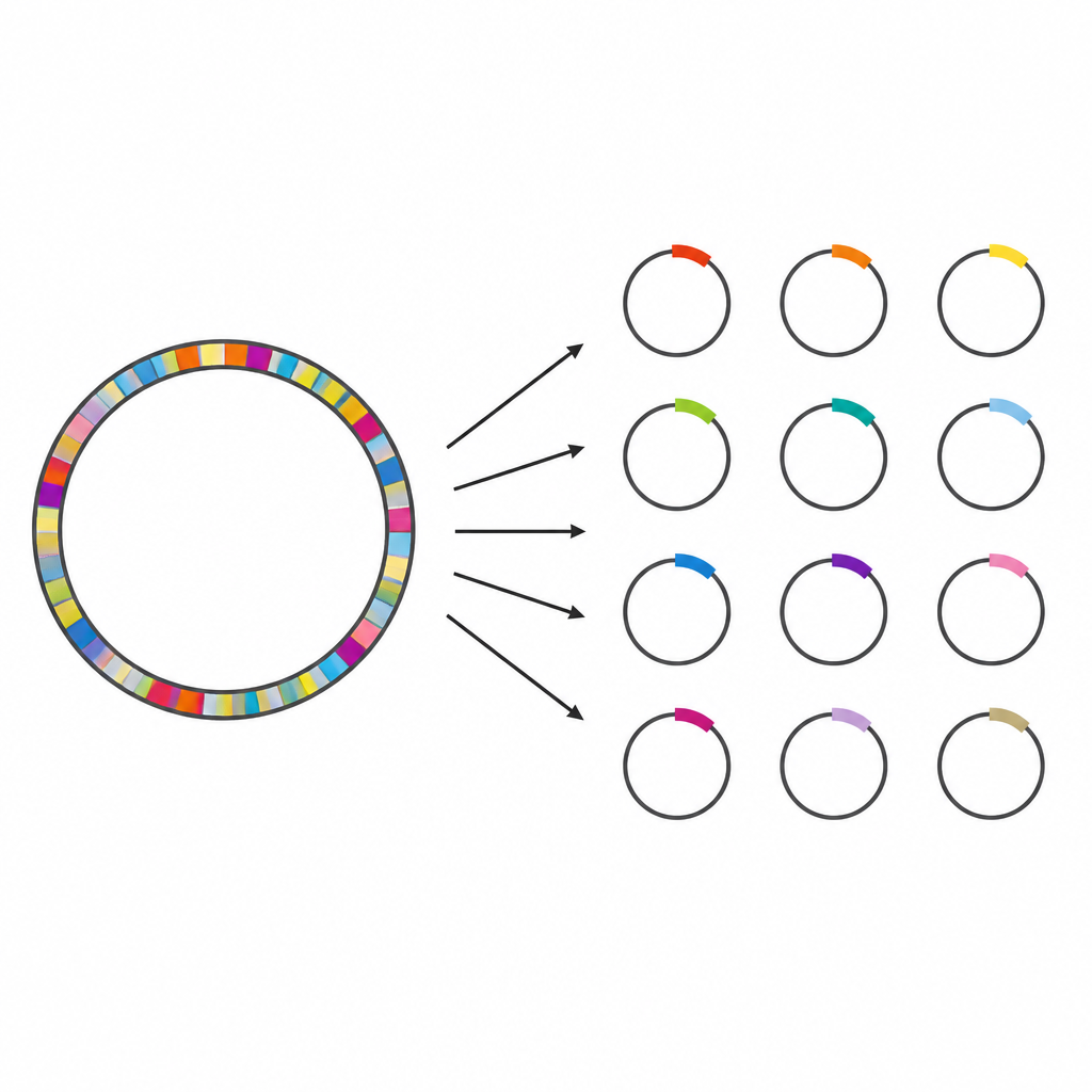 Figure 1. Trasformare un cerchio di DNA sovradimensionato in molti pezzi più piccoli e modificabili per facilitare cambiamenti precisi.