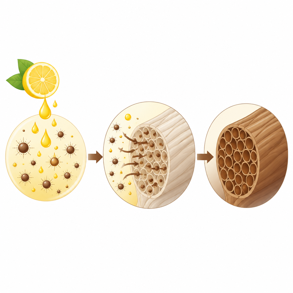 Figure 2. Come le molecole coloranti a base di limone penetrano nelle fibre di poliestere per creare un colore forte e uniforme