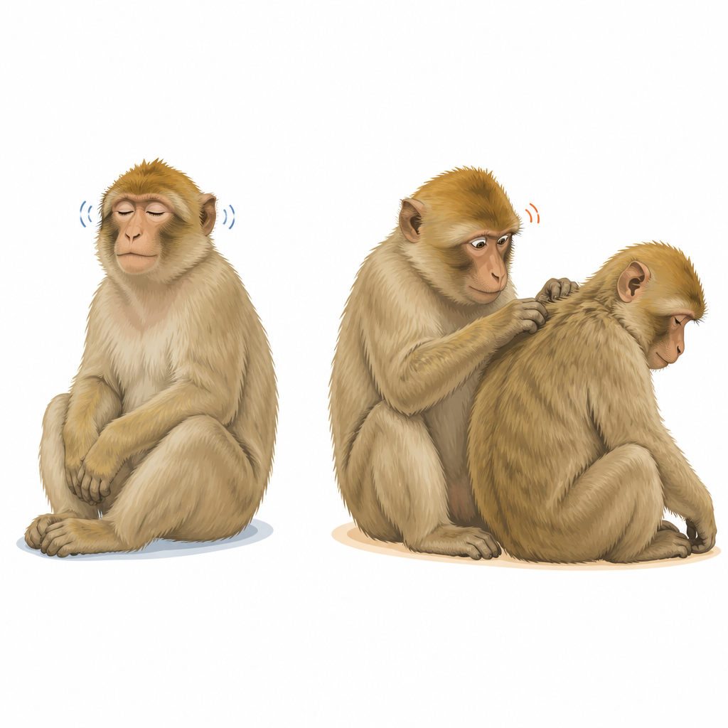 Figure 1. Come le femmine di macaco di Barberia modificano il battito di palpebra quando riposano rispetto a quando toelettano attentamente un’altra scimmia.