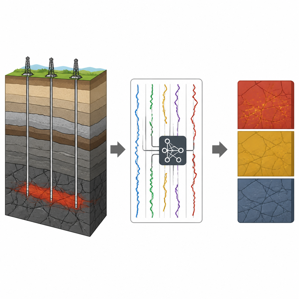 Figure 1. Von tiefen gebrochenen Gesteinen und Bohrlochmessungen zu klaren Gas- und Nicht-Gas-Zonen mithilfe eines einfachen Machine-Learning-Workflows.