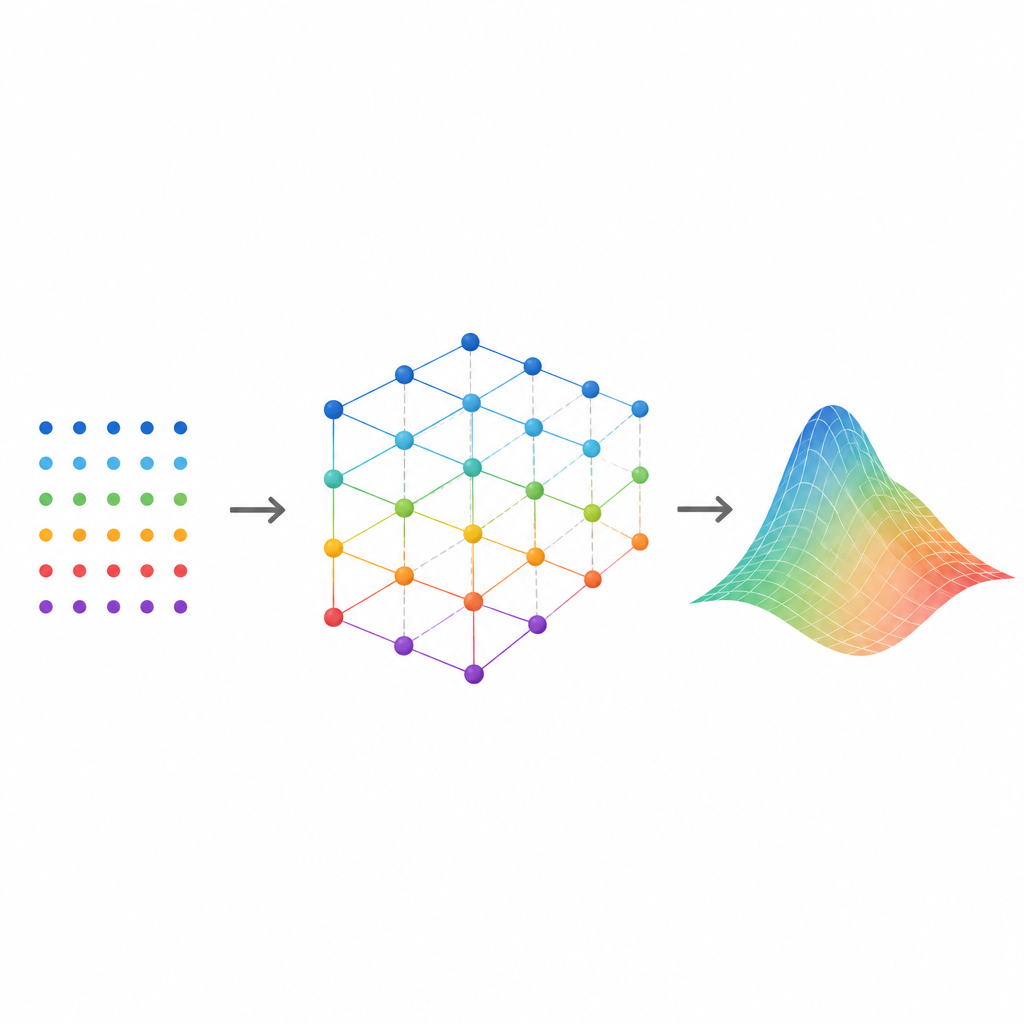 Figure 1. Wie das Verknüpfen von Datenpunkten in Raum und Zeit hilft, die einfachen Regeln hinter komplexem physikalischem Verhalten zu enthüllen.