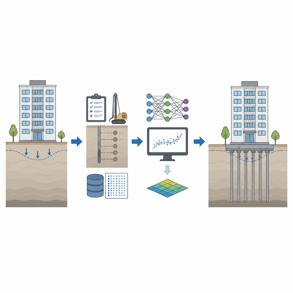 Figure 1. Come i modelli guidati dai dati prevedono il cedimento delle fondazioni a platea con micropali costruite su terreni argillosi molli.