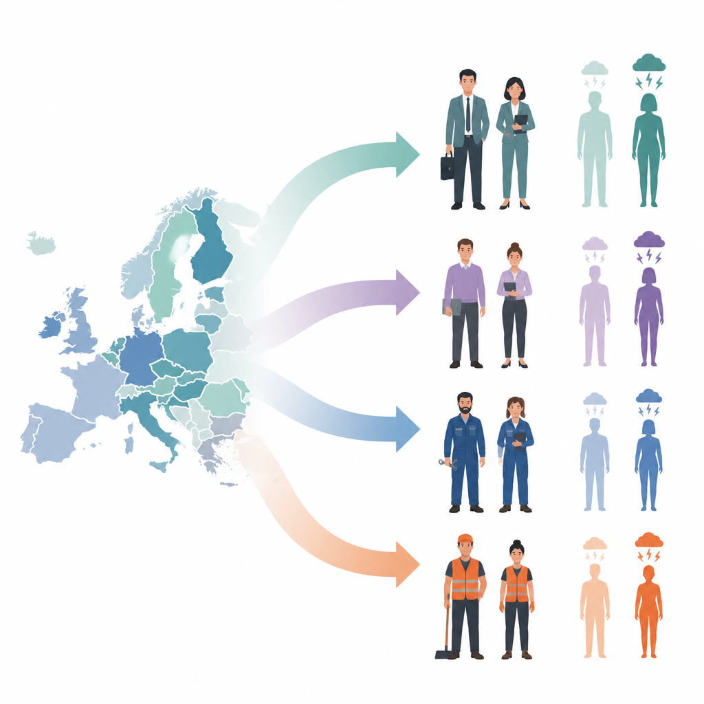 Figure 1. Come lavoro e regione modellano la fatica mentale per uomini e donne in tutta Europa