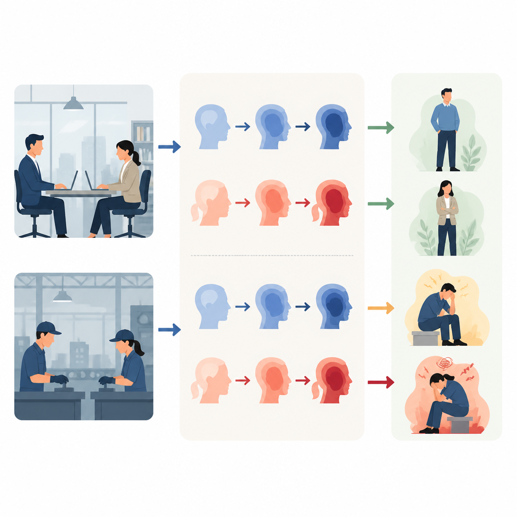 Figure 2. Come genere e tipo di lavoro si combinano per influenzare i livelli di fatica mentale sul lavoro