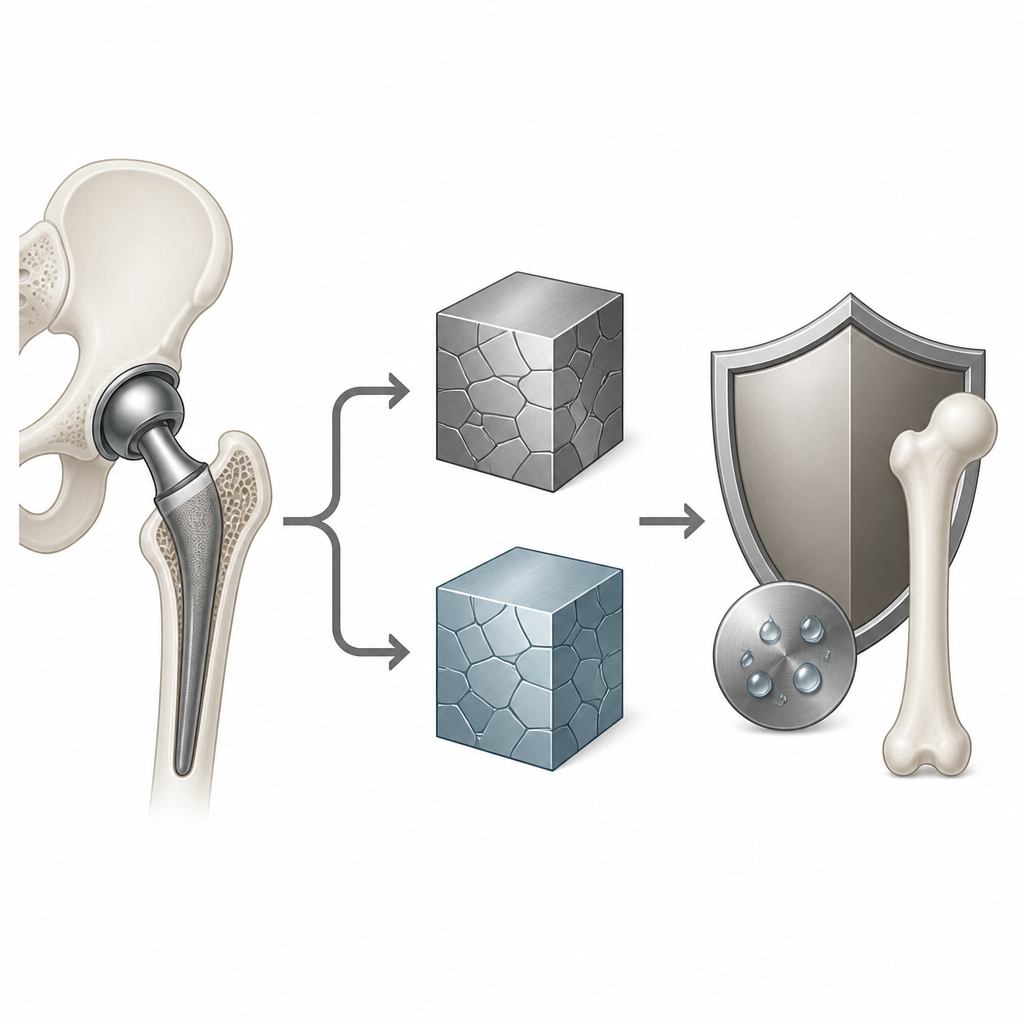 Figure 1. Confronto tra due nuovi metalli a base di titanio che potrebbero rendere le protesi articolari più resistenti e durature nell'organismo.