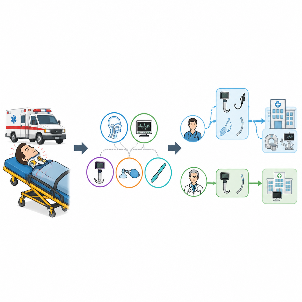 Figure 2. Cómo la lectura de una historia de caso cambia las decisiones sobre la vía aérea y el hospital de forma diferente para médicos jóvenes y veteranos.