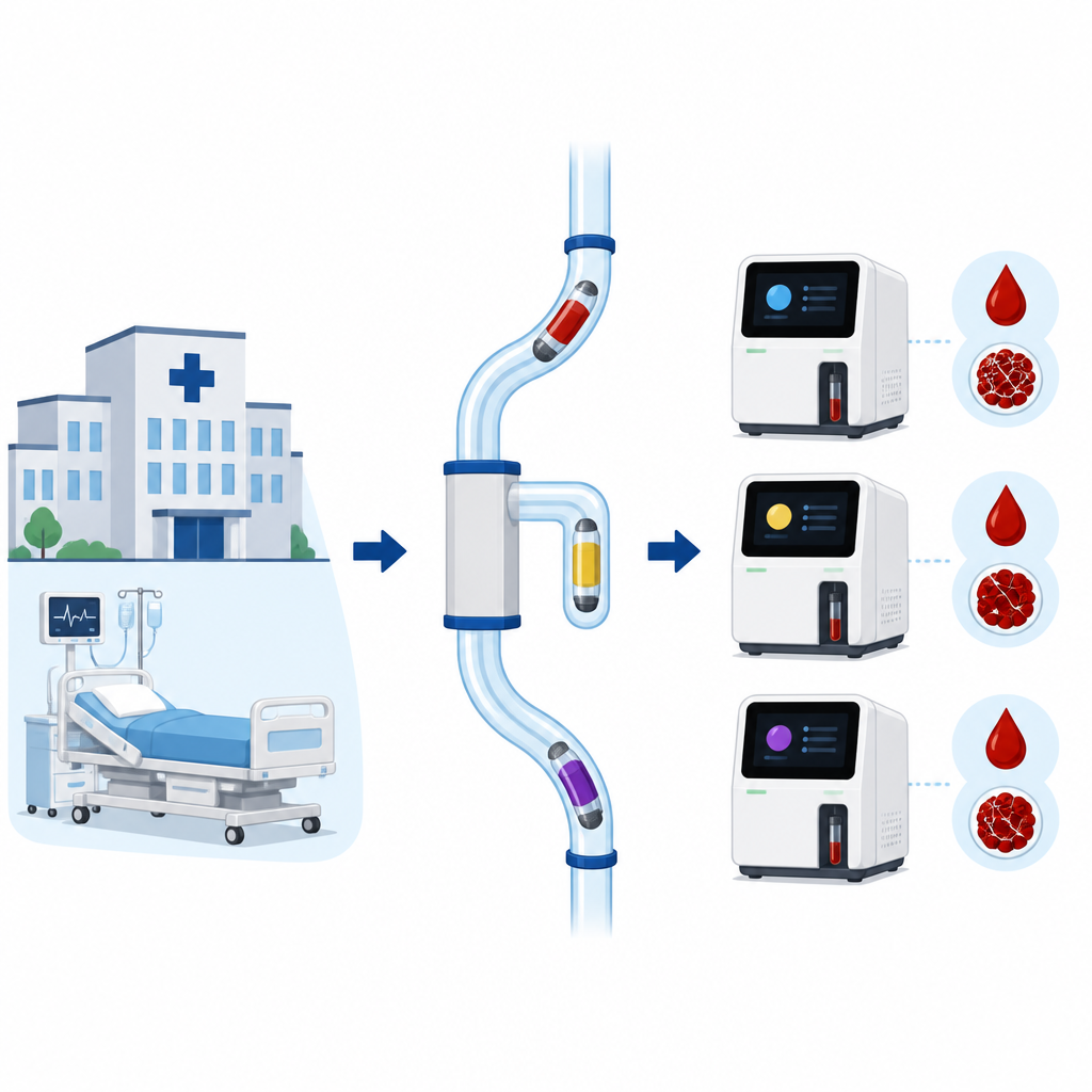 Figure 1. Yüksek hızlı tüp taşımacılığının kan örneklerini çoğu pıhtılaşma testi sonuçlarını bozmayacak şekilde nasıl taşıdığı.