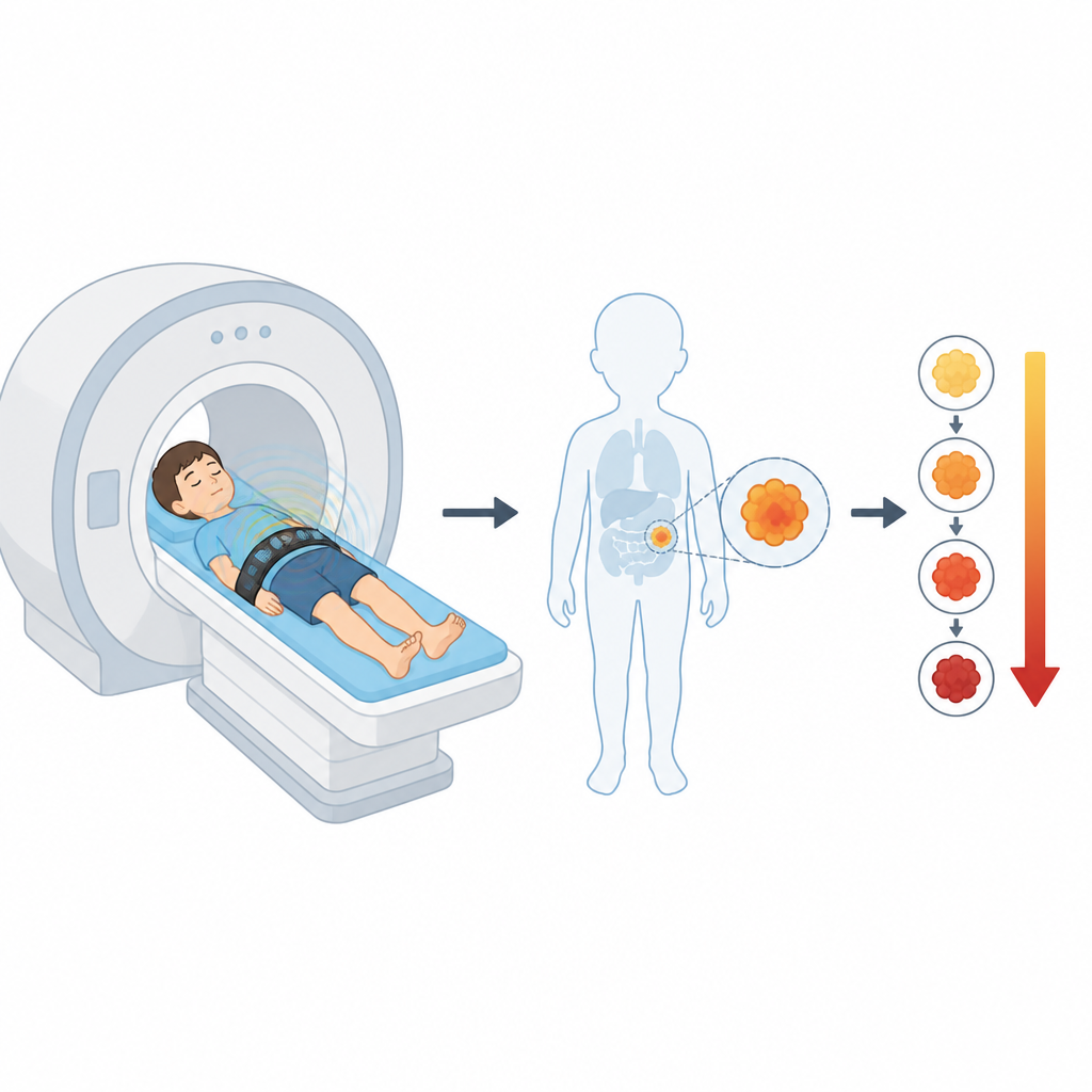 Figure 1. Vibrazioni RM rivelano quanto siano duri o morbidi i tumori nei bambini e collegano questi schemi al rischio tumorale complessivo.