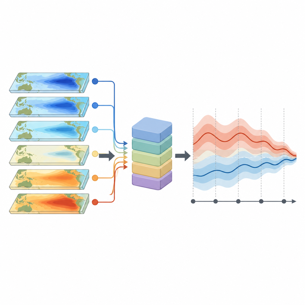 Figure 2. How ENSO signals feed into a hybrid model to sharpen multi month global temperature forecasts