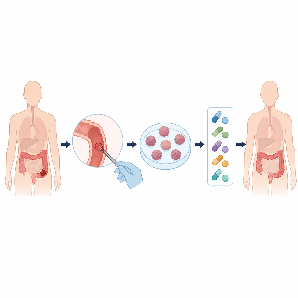 Figure 1. Dal tumore del paziente a mini tumori 3D che orientano la scelta dei farmaci per il trattamento del carcinoma colorettale.