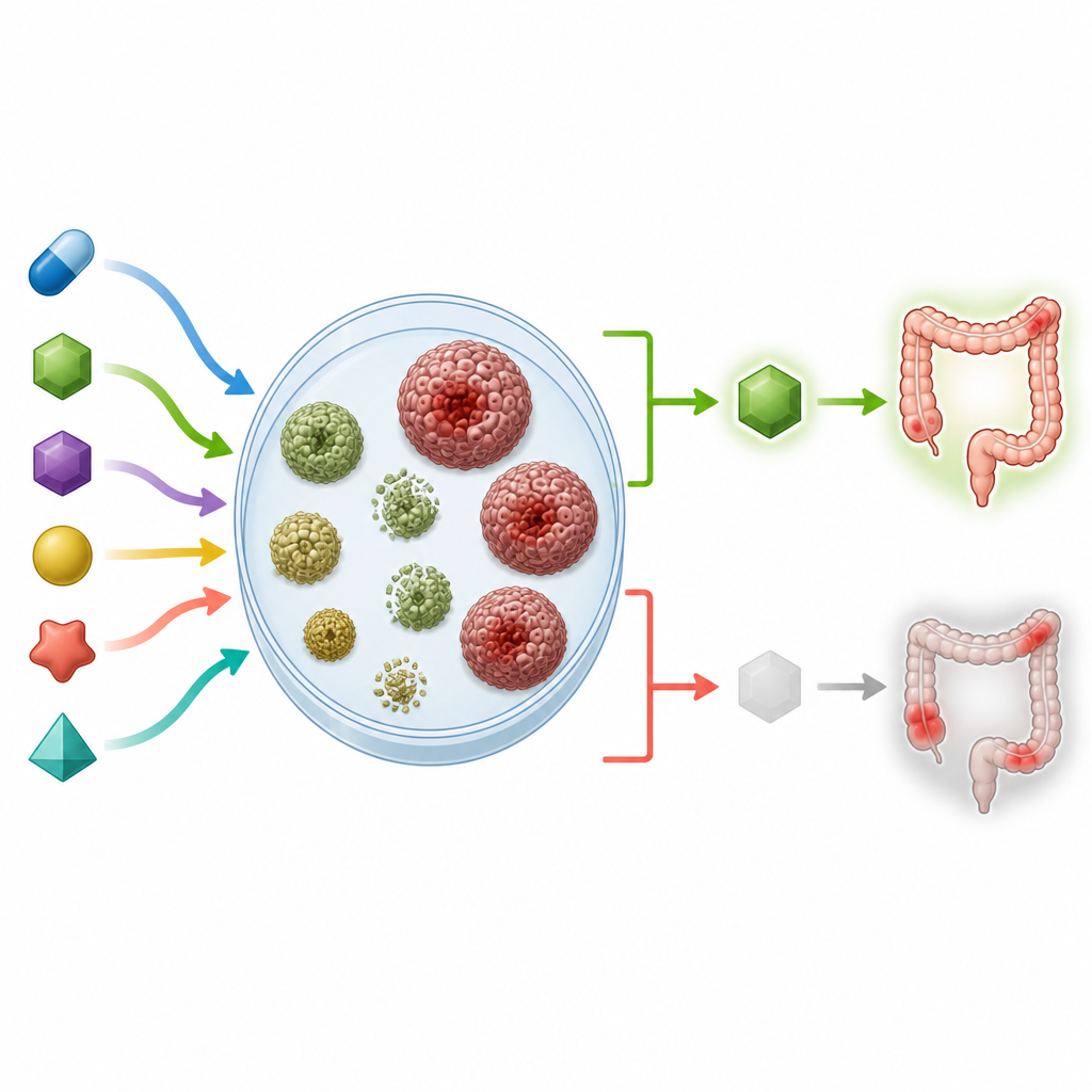 Figure 2. Molti farmaci vengono testati sui mini tumori del paziente per rivelare quali riducono le cellule tumorali e quali non lo fanno.