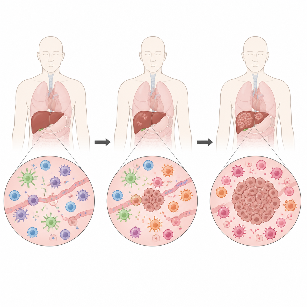 Figure 1. 肝腫瘍内のタンパク質が、近傍の免疫細胞を阻止する側から支持する側へとどのように変えるか