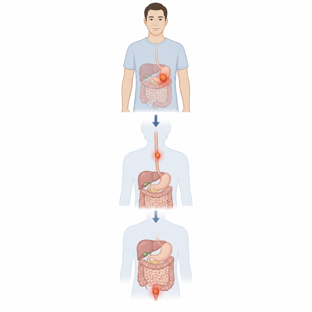 Figure 1. Stomach cancer survivors face higher risk of new cancers in the esophagus and rectum.
