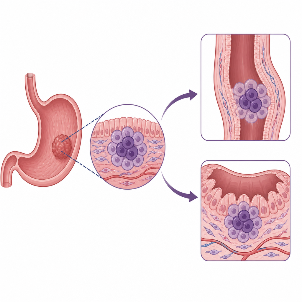Figure 2. Shared aggressive stem-like cells may connect stomach tumors with new tumors in other gut regions.