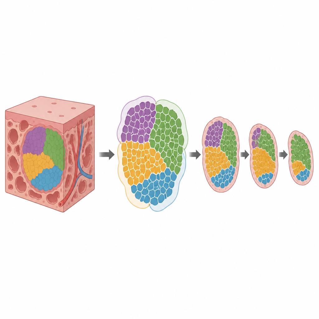 Figure 2. Color coded tumor regions on CT change during treatment, revealing how well lung cancer responds.